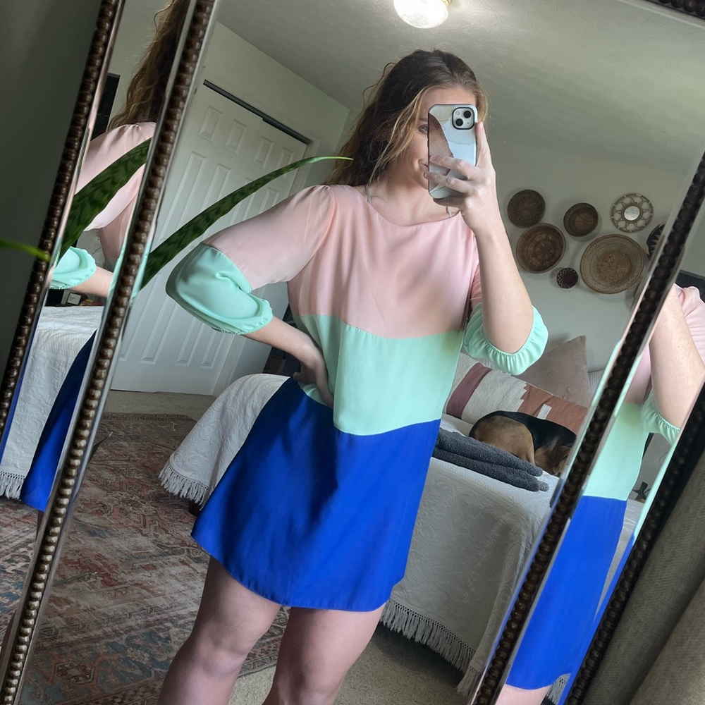 Boutique Tri-layer & Multi Color Balloon Sleeve Dress